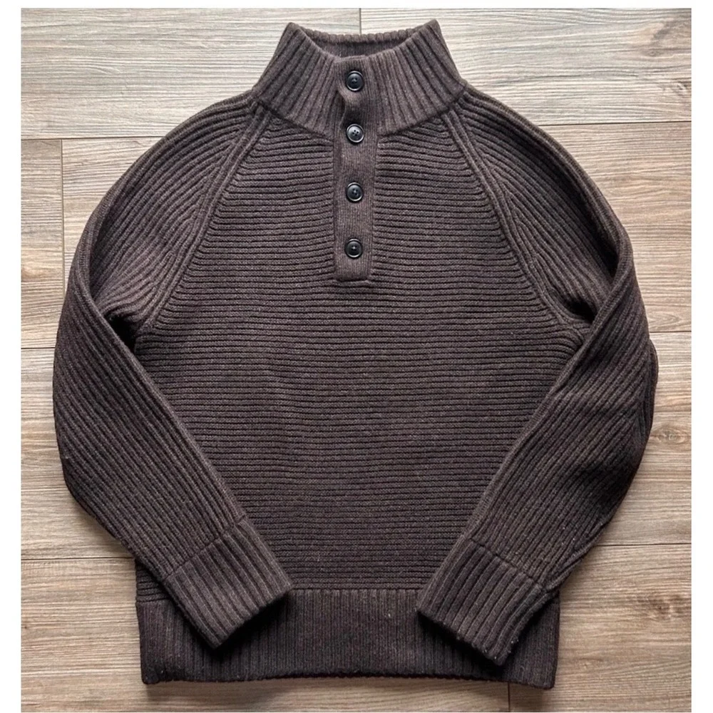 Banana Republic Mock Neck Ribbed Sweater‎ Mens Size S Wool Blend Brown 450568-01